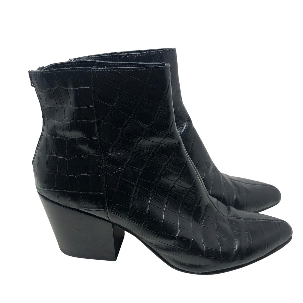 Dolce Vita Boots Womens 9 Black Croc Embossed Leather Pointed Block Heel Zip